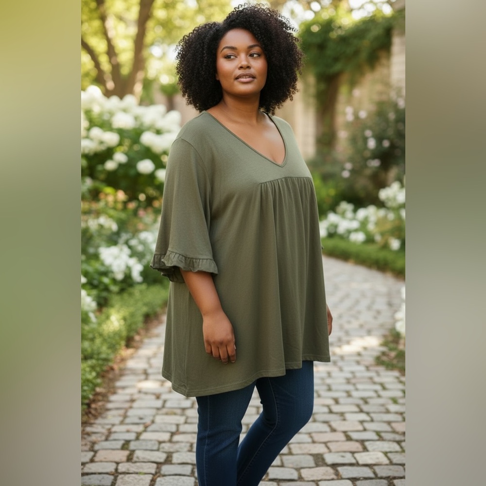 Bloomchic Olive Green Women's Top Plus